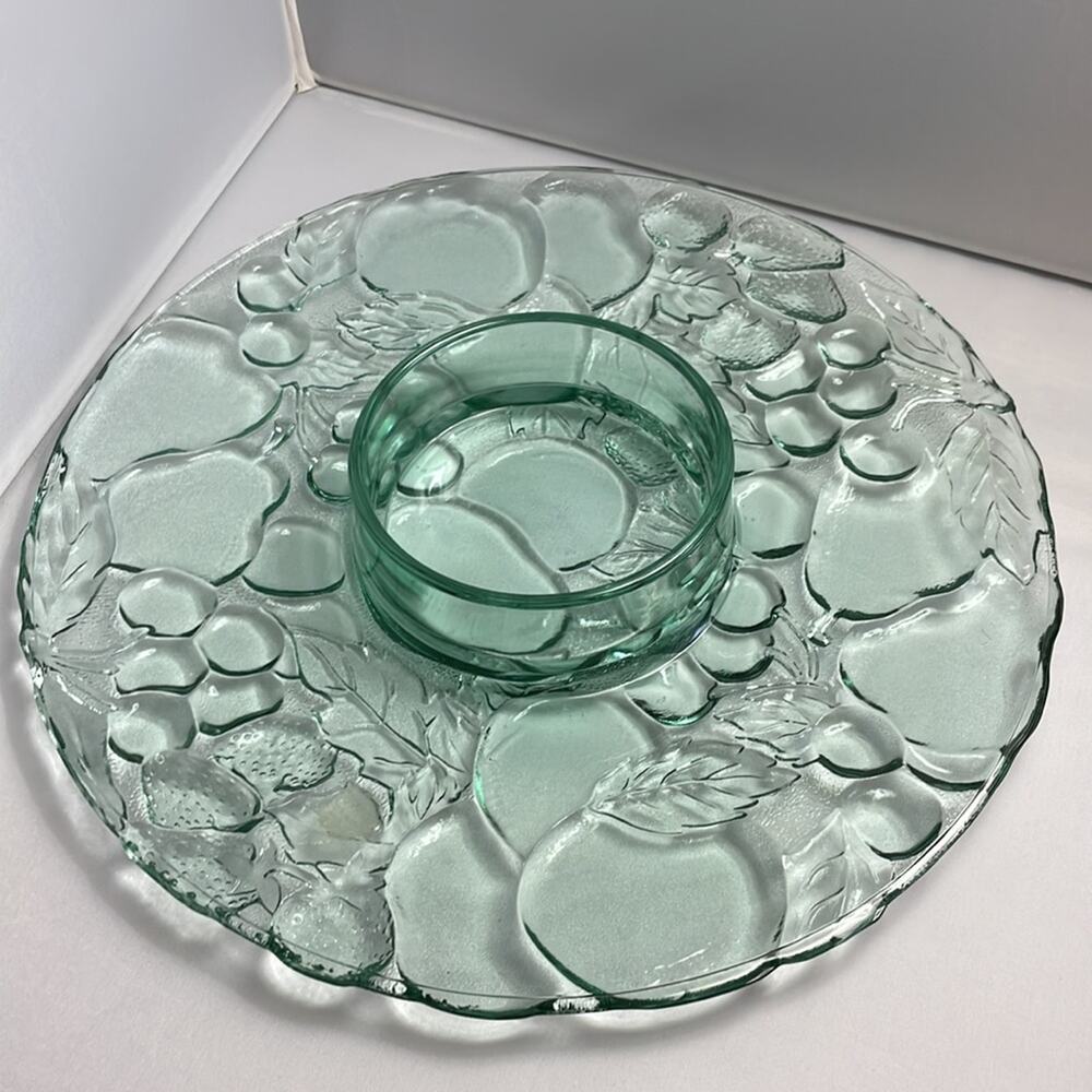 Vintage‎ Indiana Glass Madeira Green Chip & Dip or Vegetable Serving 13" Platter